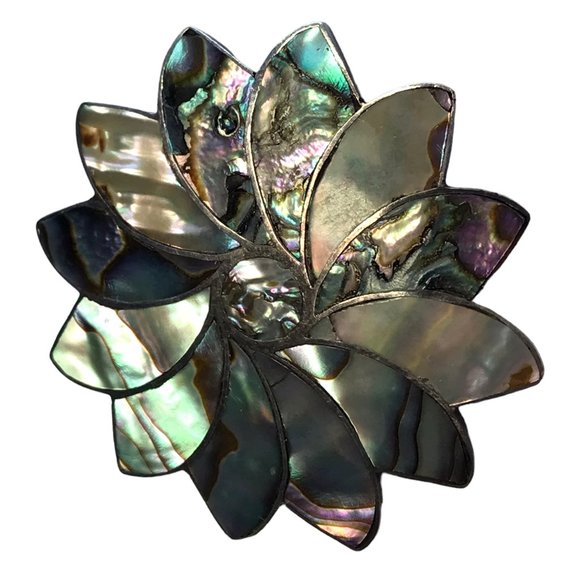 Source Unknown | Jewelry | Iridescent Brooch Jewelry Metal Shell Flower ...